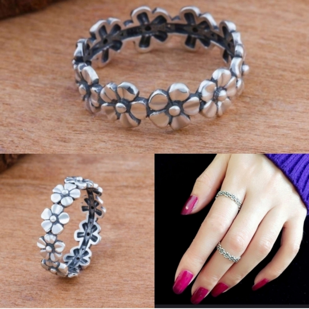 Vintage sterling silver daisy flower ring Size 8